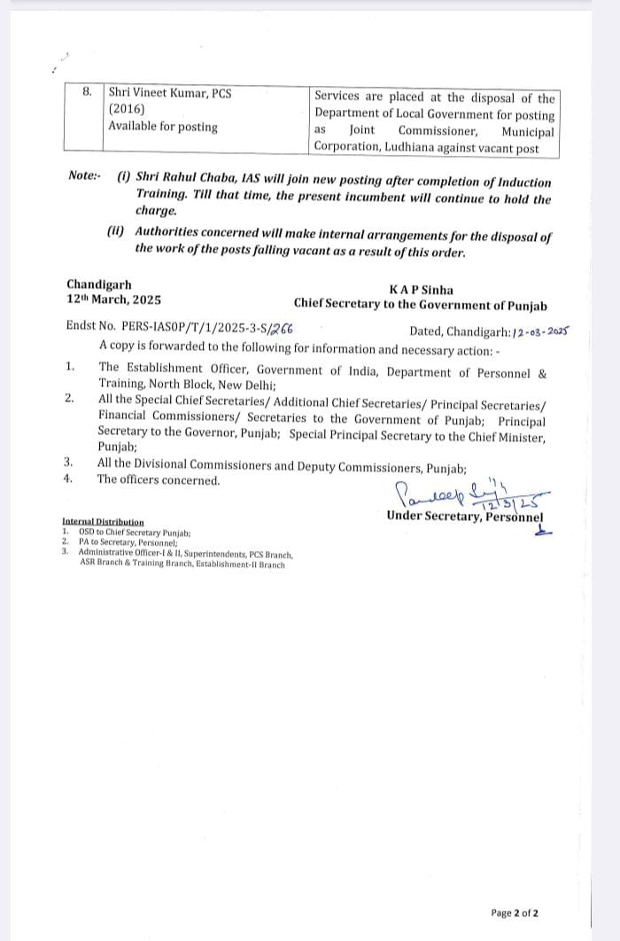 Punjab IAS Transfer